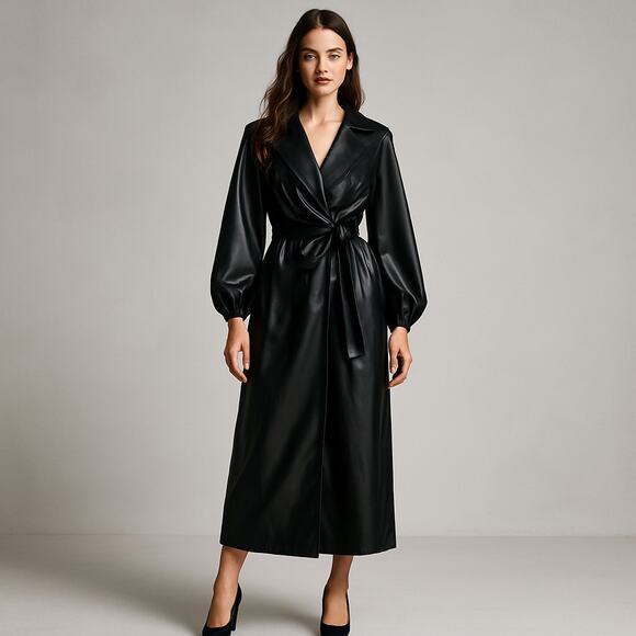 GEORGIA HARDINGE Women's Opal Trench Coat in Faux Black Leather size 6 - Picture 1 of 13